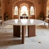 Sculpted Marble and Walnut Statement Table - Heritage Room Wide