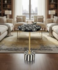 Floral Bone Inlay Accent Table - Heritage Room Three-Quarter