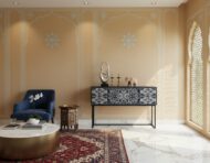 Ornate Scroll Console - Heritage Room Three-Quarter