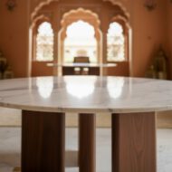 Sculpted Marble and Walnut Statement Table - Heritage Room Detail