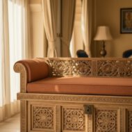 Artisan Carved Heritage Bench Chest - Heritage Room Detail