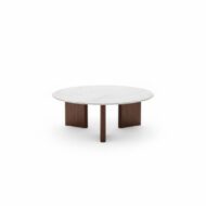 Sculpted Marble and Walnut Statement Table - White BG Front View