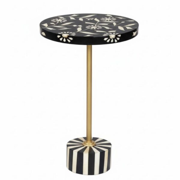 Floral Bone Inlay Accent Table - White BG Front View