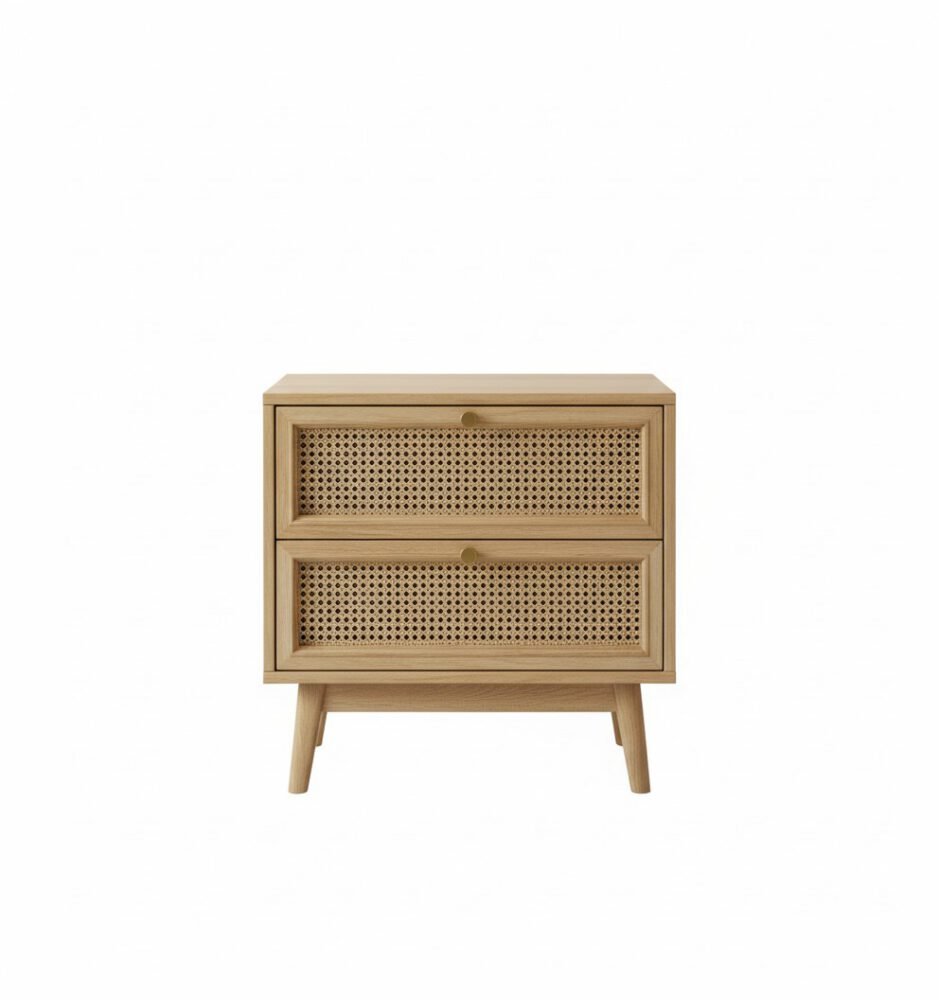 Rattan Elegance Nightstand - White BG Front View Rattan Elegance Nightstand - White BG Front View