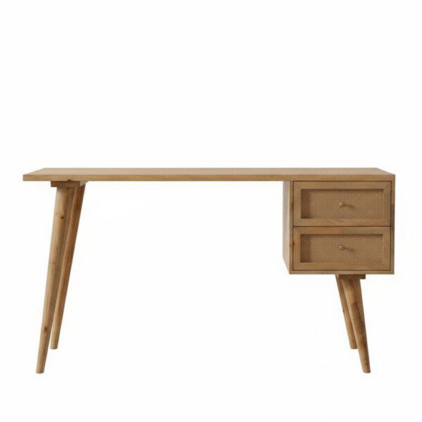 Artisan Cane Detail Desk - White BG Front View