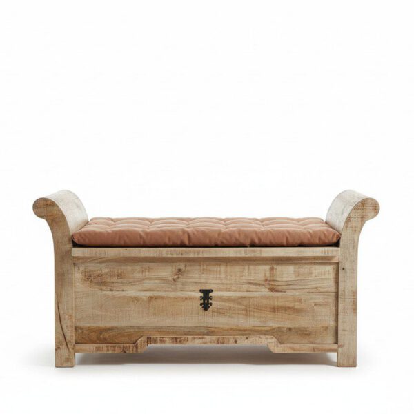 Artisan Carved Heritage Bench Chest - White BG Front View