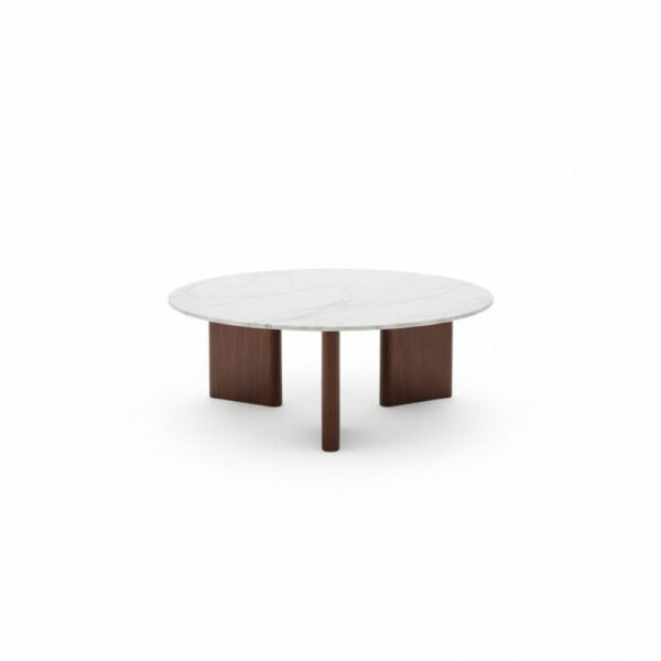Sculpted Marble and Walnut Statement Table - White BG Side View