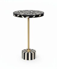 Floral Bone Inlay Accent Table - White BG Side View