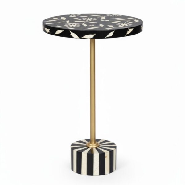 Floral Bone Inlay Accent Table - White BG Side View