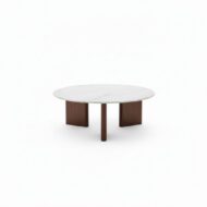 Sculpted Marble and Walnut Statement Table - White BG 45° Corner