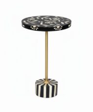 Floral Bone Inlay Accent Table - White BG 45° Corner