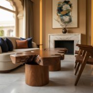 Organic Elmwood Sculptural Coffee Table - Heritage Room Three-Quarter