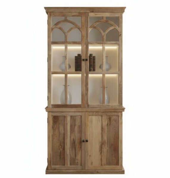 Gothic Arch Display Almirah - White BG Front View