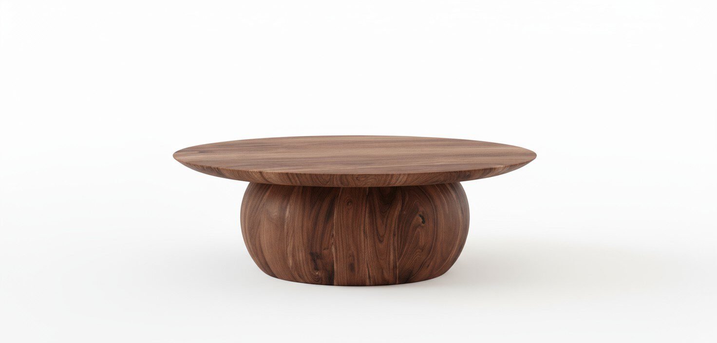 Organic Elmwood Sculptural Coffee Table - White BG Side View